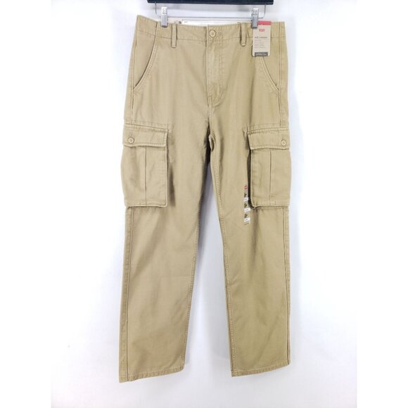 Levis Relaxed Fit Cargo Pants Mens 31x32 Tan Cotton Chino High Rise Tapered Leg - Picture 1 of 11